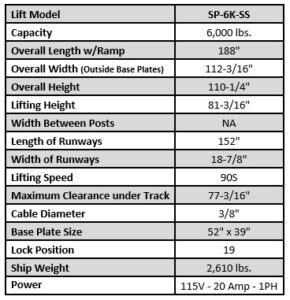 Tuxedo SP-6K-SS single column storage parking lift