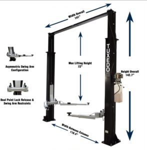Tuxedo TP9KAC-Tux 2 post clear floor car lift