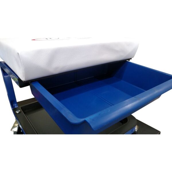 Hy-Pro Shop Seat with an ideal height and excellent rolling ability. Tool tray and pullout drawer included.