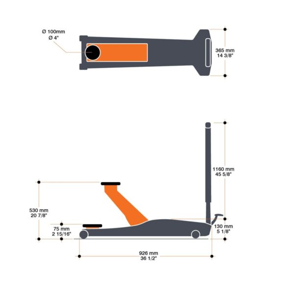 Martins Industries MFJ-PL2T Floor Jack dimensions