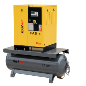 firstAir FAS06 rotary screw air compressor tank mounted with full enclosure