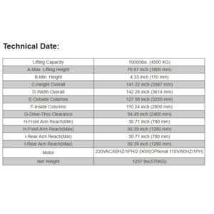KaTool M100 2 post clear floor 10K symmetric car lift specifications