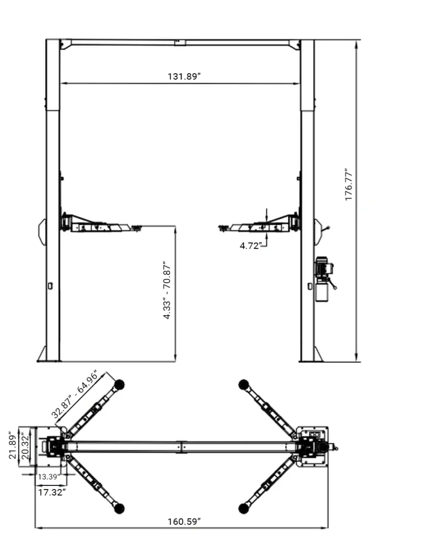 KaTool KT-M150D Hydraulic Car Hoist. 15,000 lb capacity clear floor heavy duty lift.