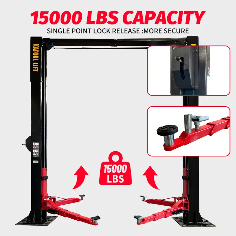 KaTool KT-M150D Hydraulic Car Hoist. 15,000 lb capacity clear floor heavy duty lift.