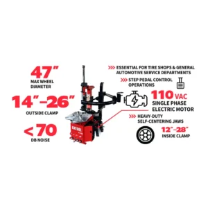 KaTool KT-T850 Tire Changer with tilt back column, bead breaker, and integrated bead blaster.