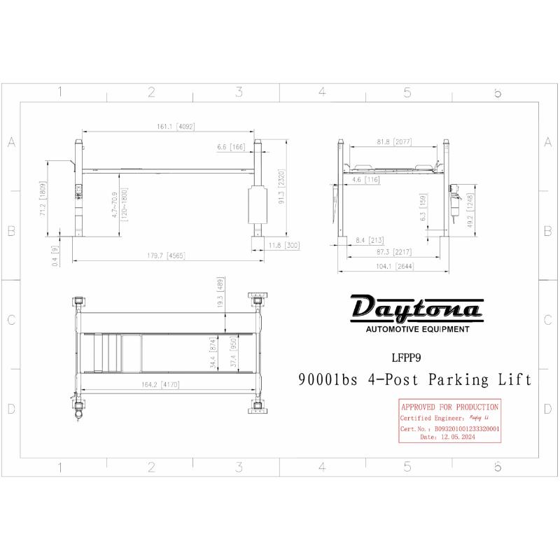 Daytona Automotive LFPP9, 9,000 lb 4 post storage parking car lift